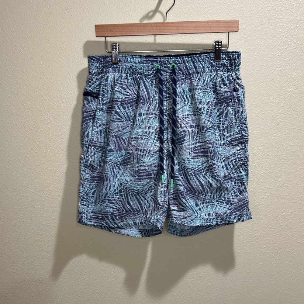 Lands' End Size Medium Blue Palm Print Swim Shorts